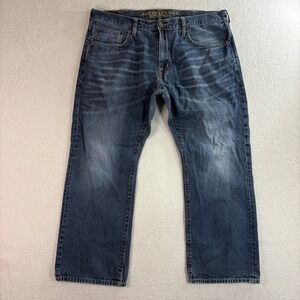 American Eagle Classic Bootcut Jeans Men 36x29 Blue Fade Whiskered Western Rodeo
